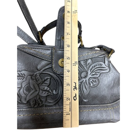 B.O.C. Embossed Floral Gray Handbag - Vegan Leather Top Handle & Crossbody Strap - Picture 8 of 9